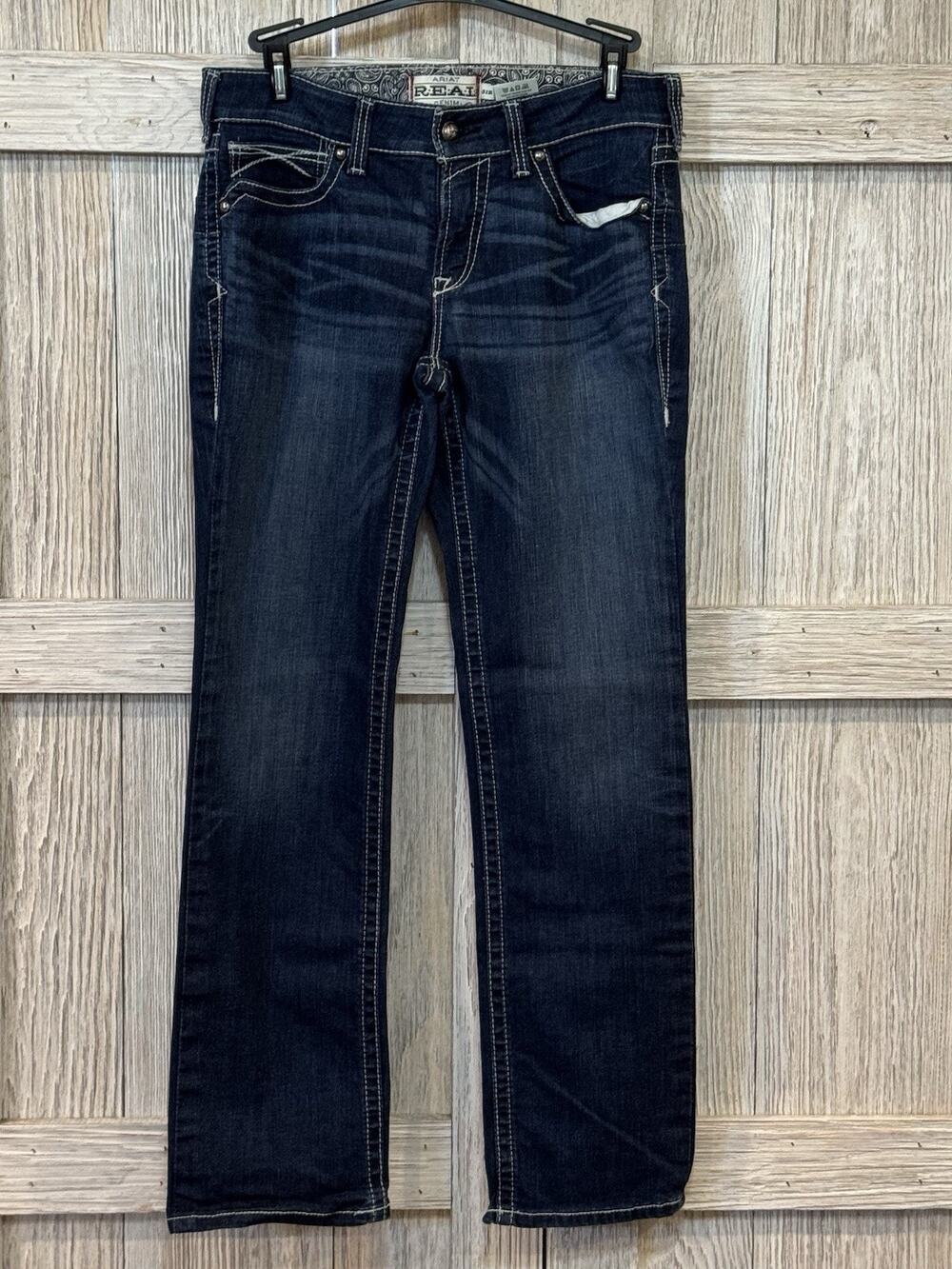 Ariat REAL Denim Women's Straight Leg Jeans Blue Size 31R Logo Denim Western